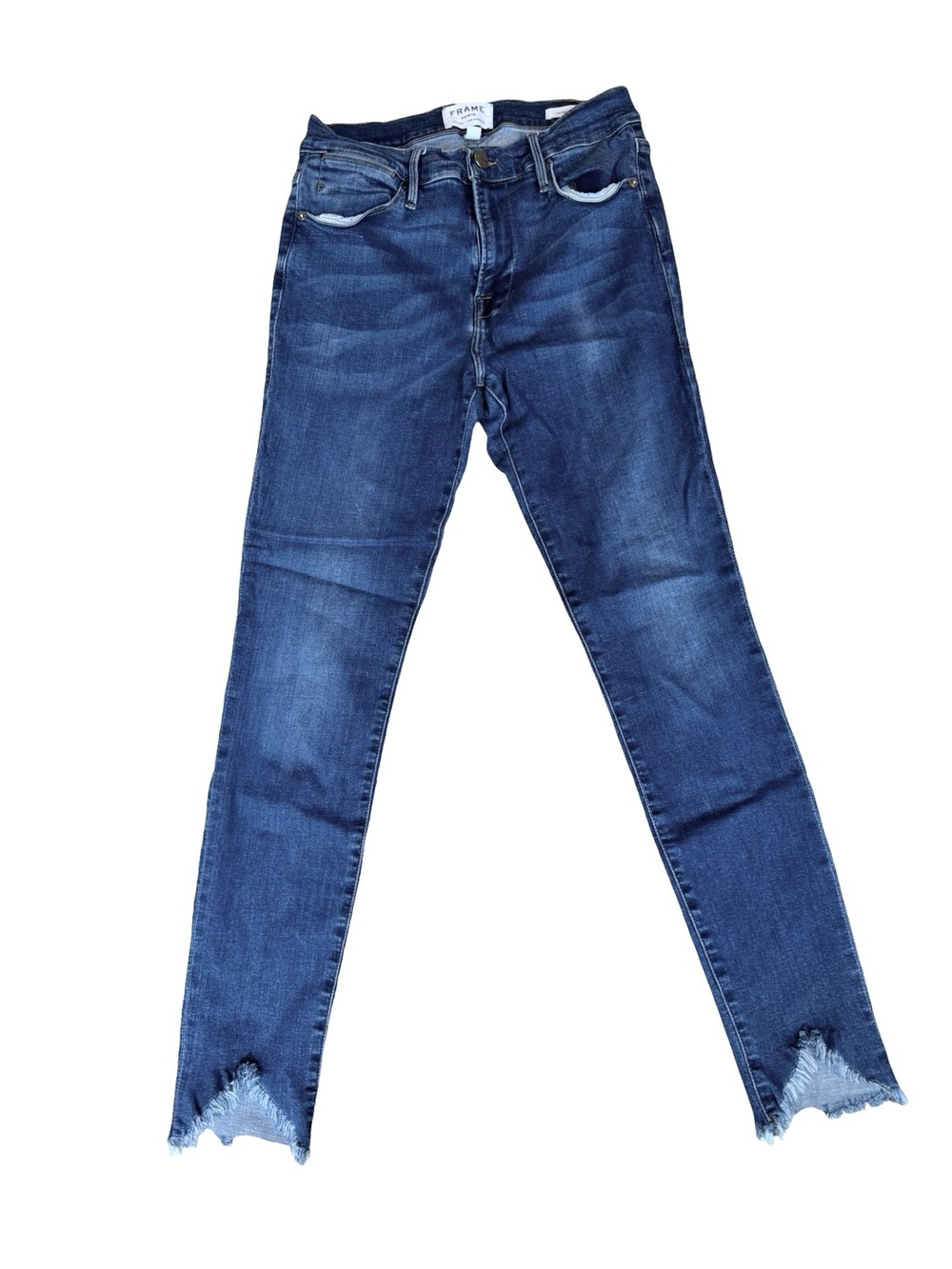 Frame Denim Women’s Dark Blue Skinny Jeans with Frayed Hem